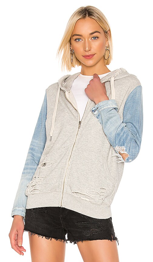Gretchen Zip Up Denim Sleeve Hoodie