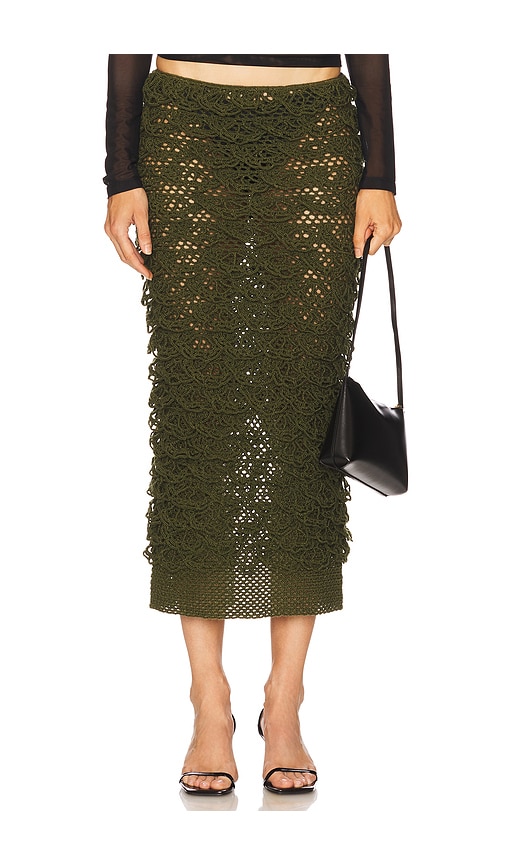 Nastyamasha Crochet Floral Midi Skirt In Green