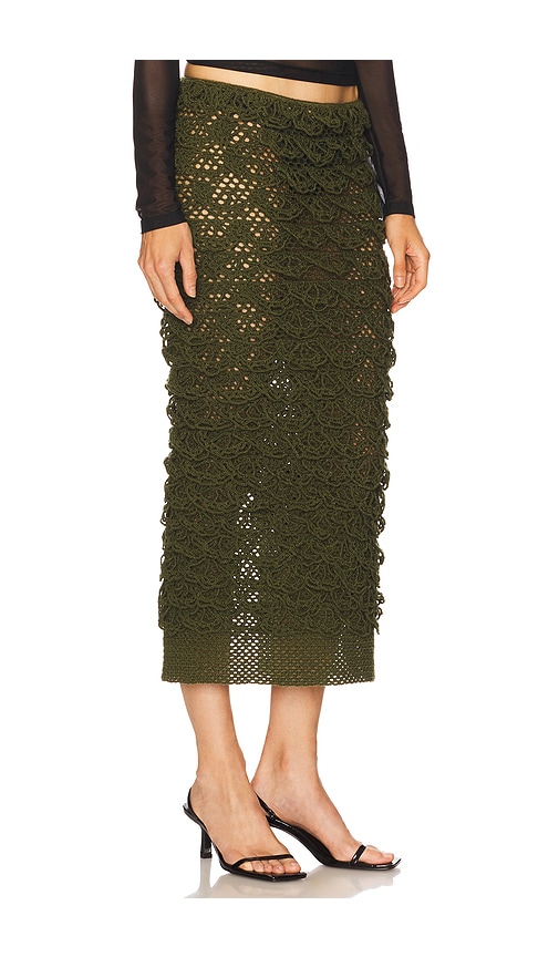 Nastyamasha Crochet Floral Midi Skirt In Green
