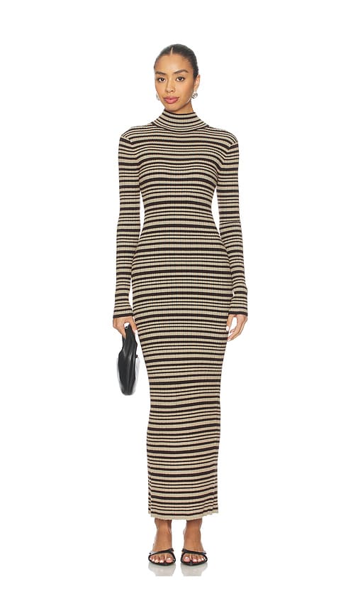 Nanushka Turtleneck Striped Maxi Dress In Brown