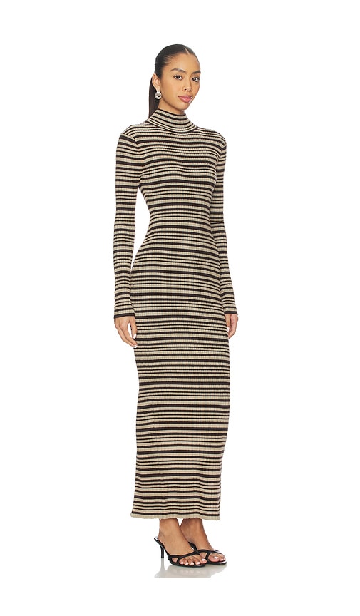 Nanushka Turtleneck Striped Maxi Dress In Brown