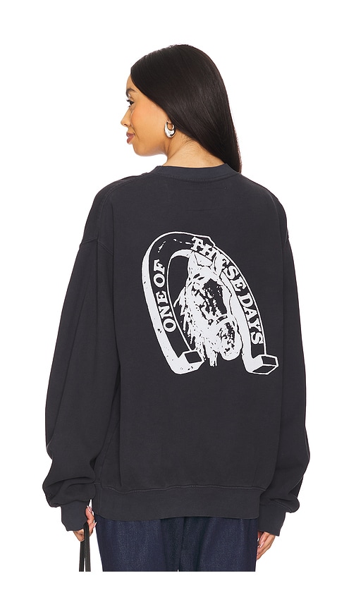 ONE OF THESE DAYS Lucky Number 73 Crewneck Sweater in Washed Black