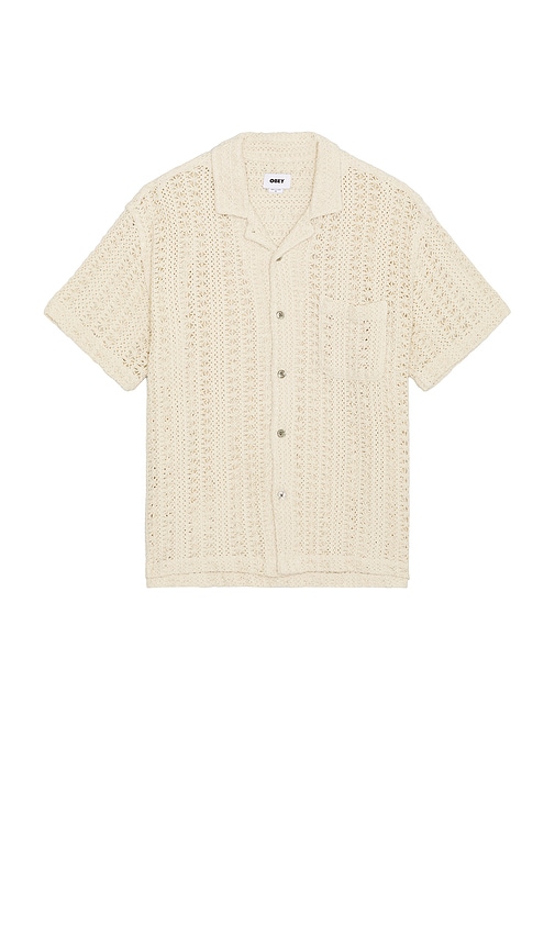 Harison Lace Short Sleeve Shirt in Beige. - size XL/1X (also in L, M, S)