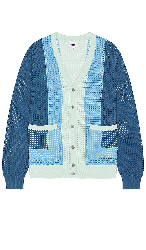Obey Anderson 60's Cardigan In Coronet Blue