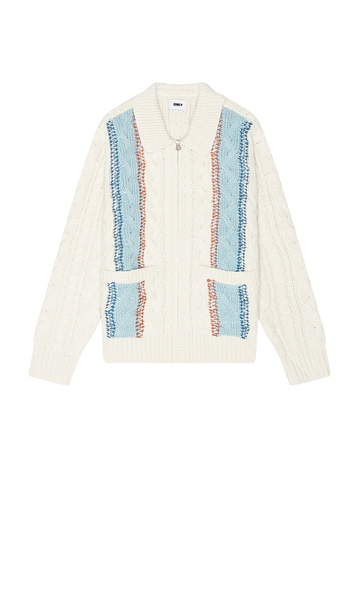 Shop Obey Ezra Zip Up Cardigan In Unbleached Multi