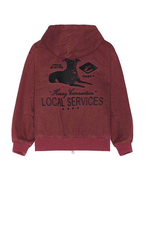 Obey Local Service Zip Up Hoodie in Wine Faded Wash