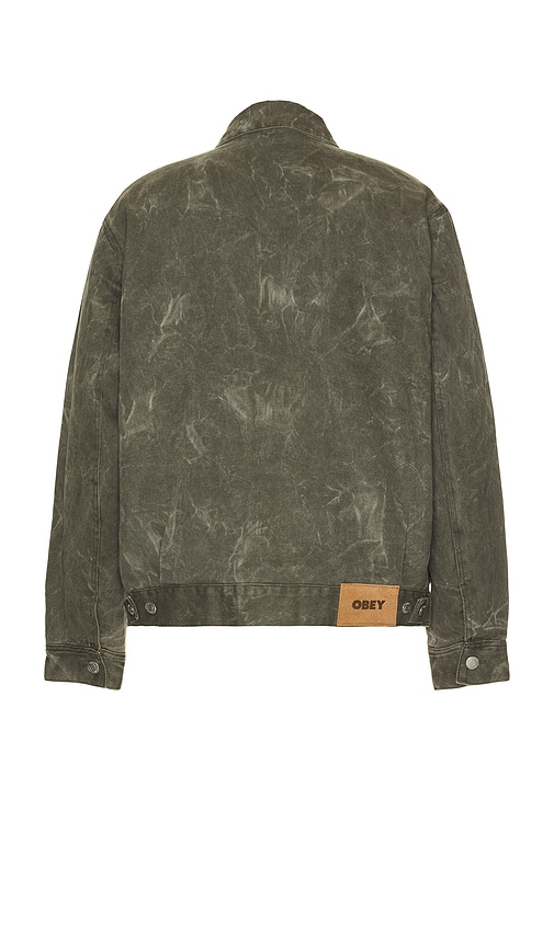 Obey Workman Cotton Denim Zip Jacket In Green