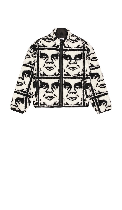 Obey Repeated Icon Sherpa Jacket In White