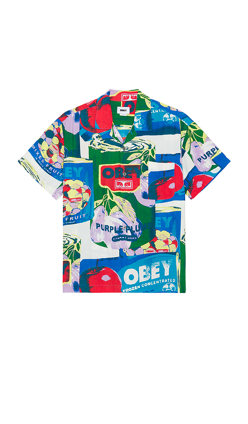 Shop Obey Fruit Cans Woven Shirt In 黑底碎花