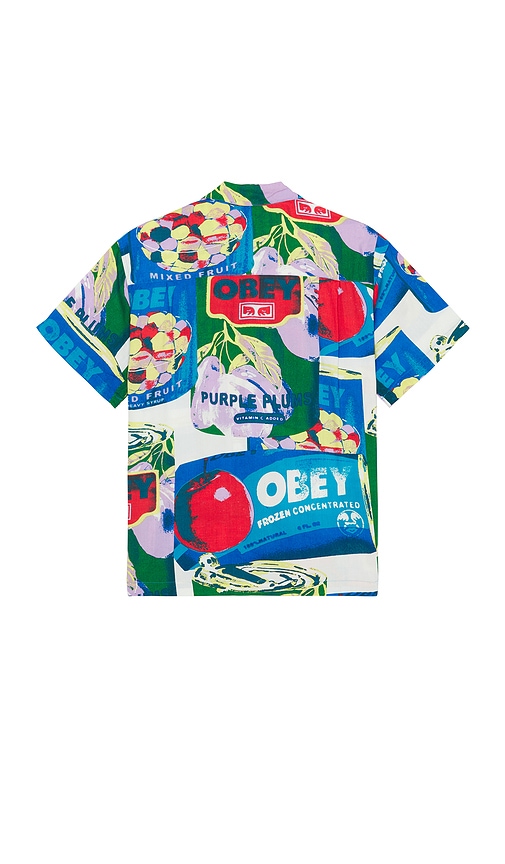 Shop Obey Fruit Cans Woven Shirt In 黑底碎花