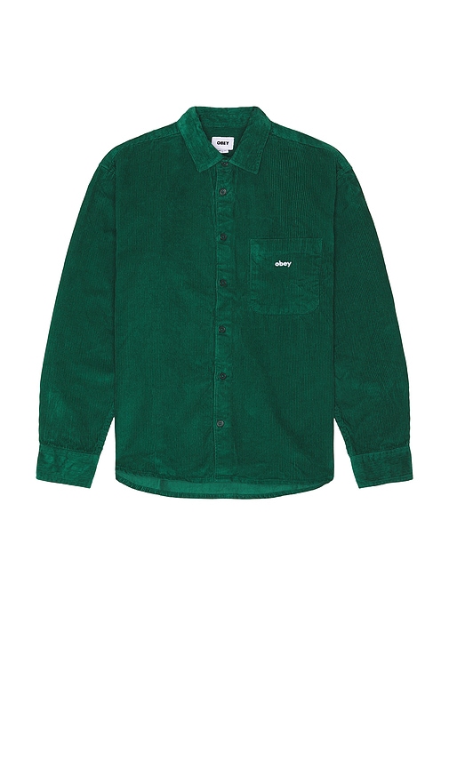 Shop Obey Bigwig Cord Shirt In Rain Forest