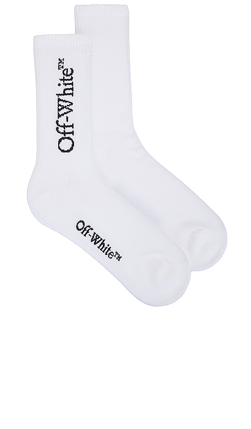 Shop Off-white Mid Bookish Calf Socks In 白色&黑色