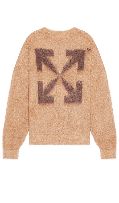 OFF-WHITE Arrow Mohair Skate Knit Crewneck Sweater in Camel | REVOLVE