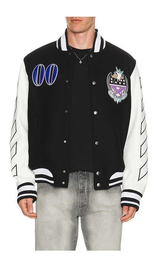 Off-white Royal Jewels Leather Wool Varsity Jacket In Black