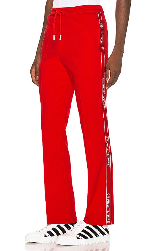 white and red track pants