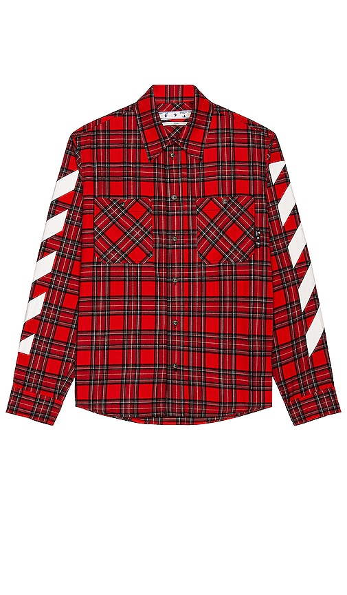 OFF-WHITE Diag Flannel Shirt in Samba & White | REVOLVE