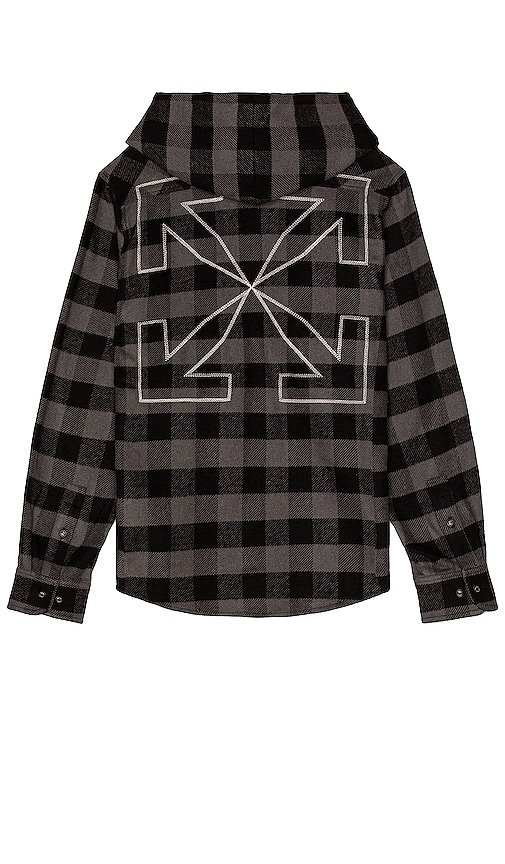 OFF-WHITE Arrow Hoodie Flannel Shirt in Grey | REVOLVE