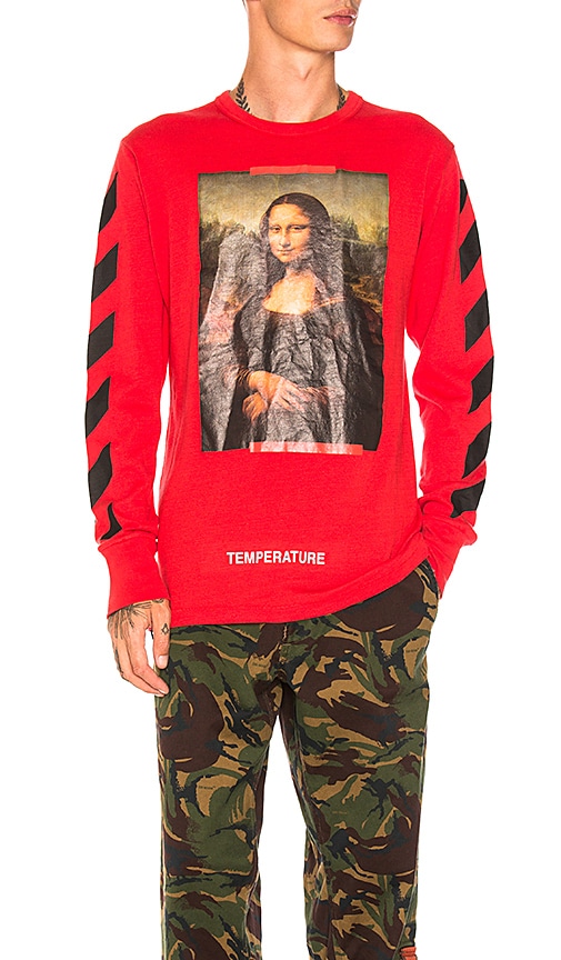 off white red long sleeve shirt