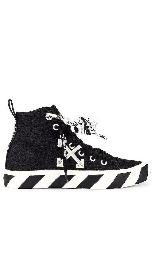 Off-White Men\'s Mid-Top Vulcanized Canvas Sneakers White/Black, Size 40 It Off-White Mid Top Vulcanized Canvas Shoes Black/White  main image 4