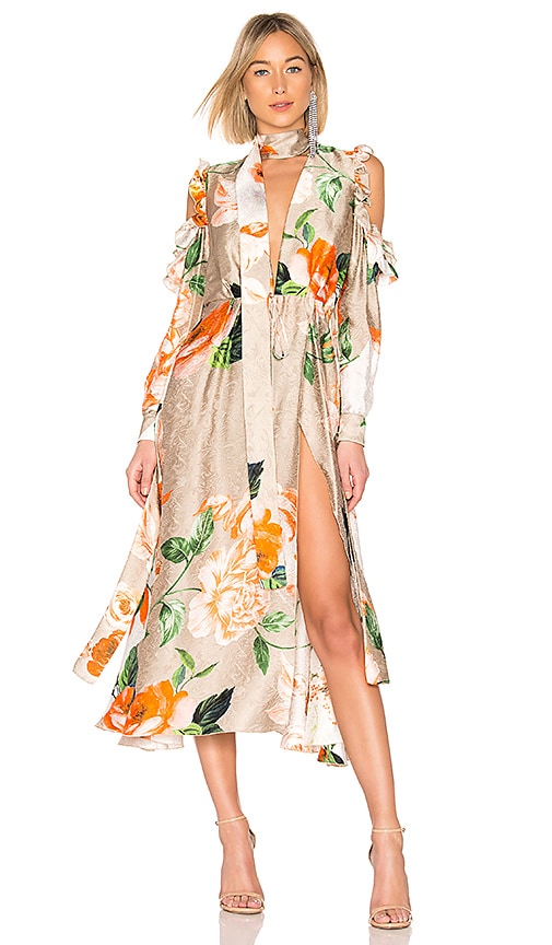 OFF-WHITE Floral Volant Dress in Beige ...