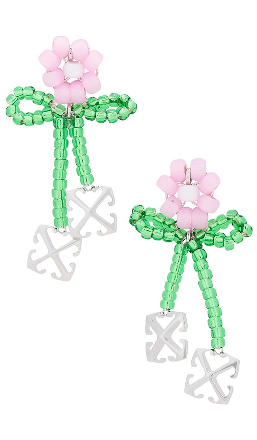 Shop Off-white Flower Beads Earrings In Pink & Silver