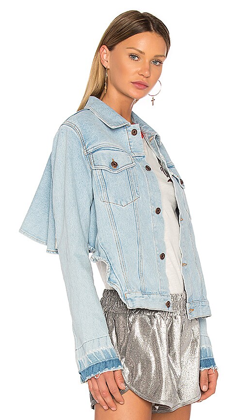 white ruffle denim jacket