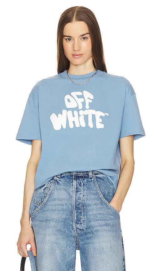Off-white Light Blue T-shirt With 70s Graffiti Logo In Cotton Woman