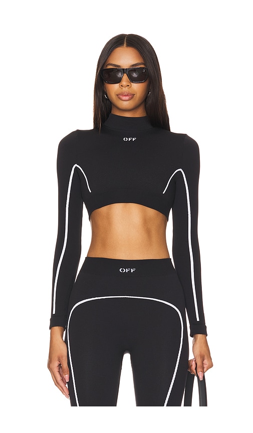 Shop Off-white Off Stamp Seamless Crop Top In Black & White