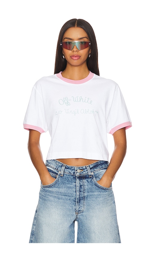 Shop Off-white Script Type Crop Tee In White & Milky