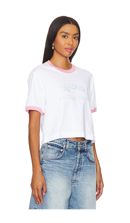 Shop Off-white Script Type Crop Tee In White & Milky