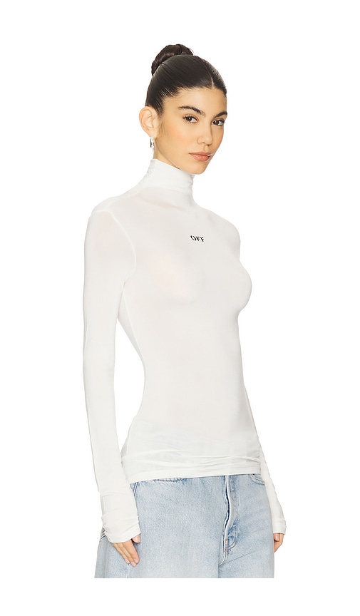 Off-white Logo Viscose Blend Turtleneck Top In White