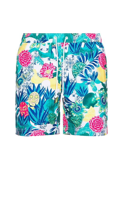 7 Volley Floral Print Swim Shorts in Teal. - size XL/1X (also in L, M, S)
