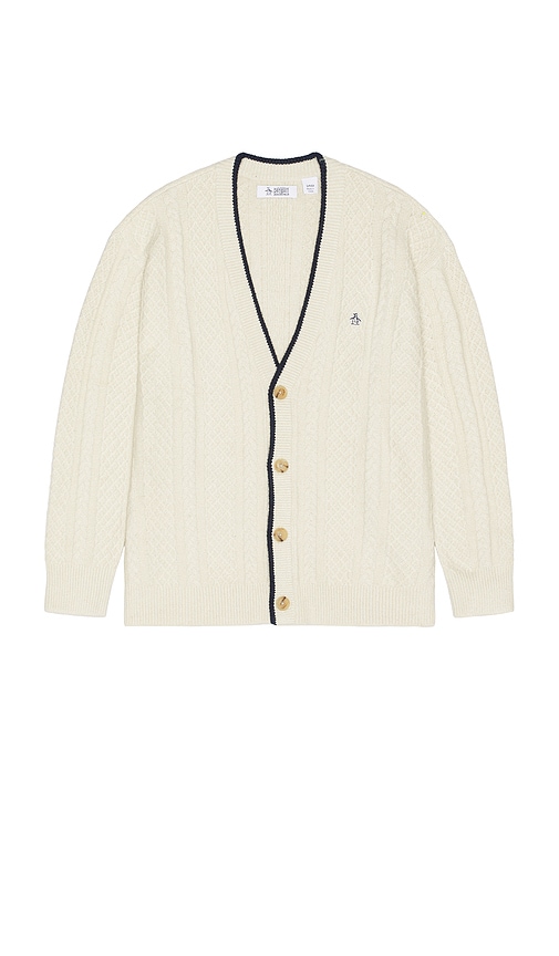 Original Penguin Cable Knit Cardigan In Brown