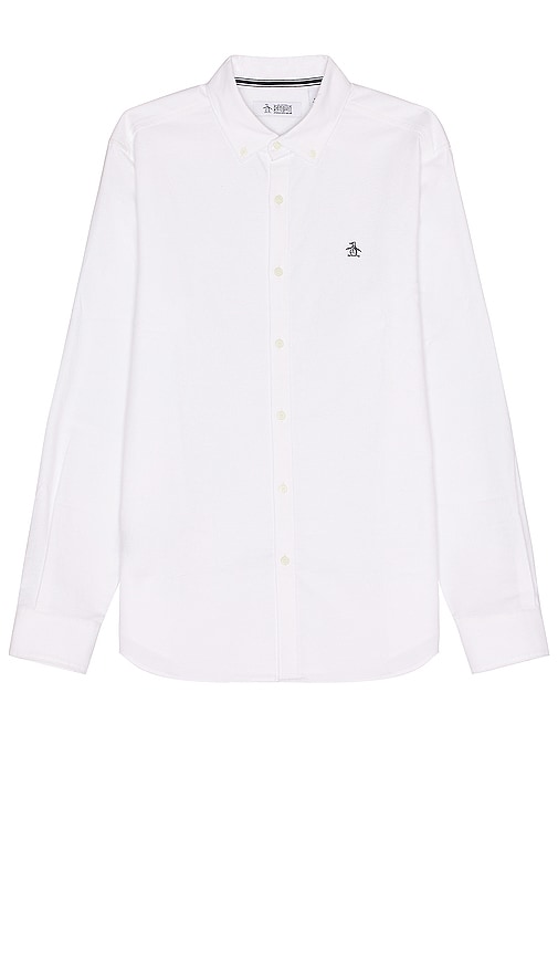 Original Penguin Long Sleeve Oxford Shirt In 亮白