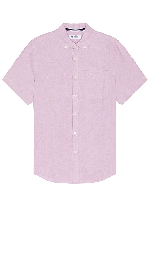 Original Penguin Short Sleeve Linen Shirt In Purple