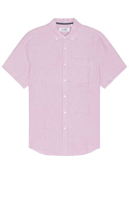 Original Penguin Short Sleeve Linen Shirt In Purple