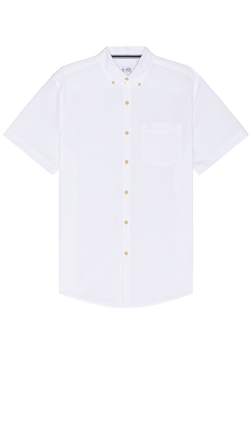 Original Penguin Cotton Crinkle Yarn Short Sleeve Shirt In White