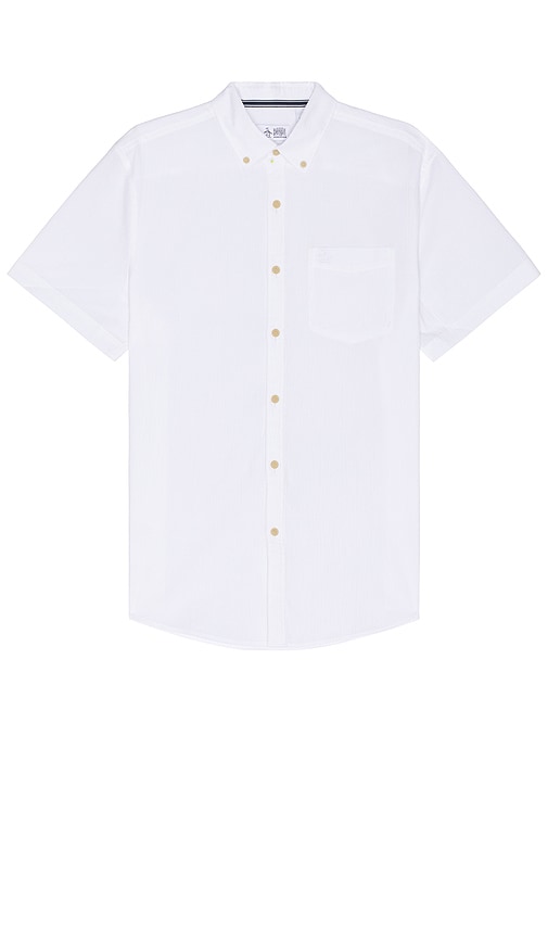 Original Penguin Cotton Crinkle Yarn Short Sleeve Shirt In White