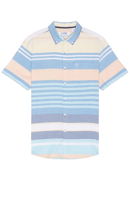 Shop Original Penguin Multi Stripe Short Sleeve Shirt In Blue