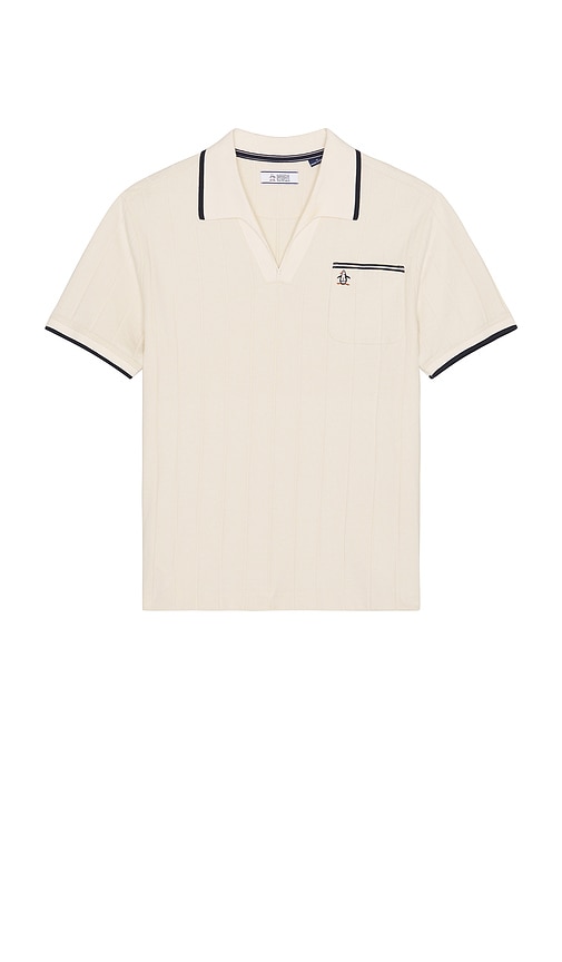 Rib Open Polo in Beige. - size XL/1X (also in L, M, S)