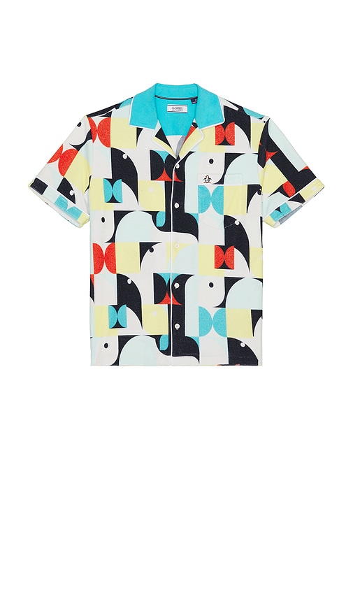 Terry Penguin Camp Shirt in Blue. - size XL/1X (also in L, M, S)