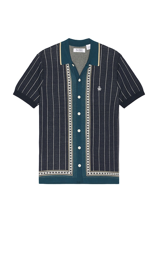 Original Penguin Stripe Jacquard Knitted Shirt In Green