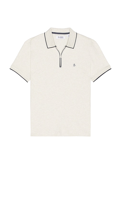Original Penguin Interlock Quarter Zip Polo In Gray