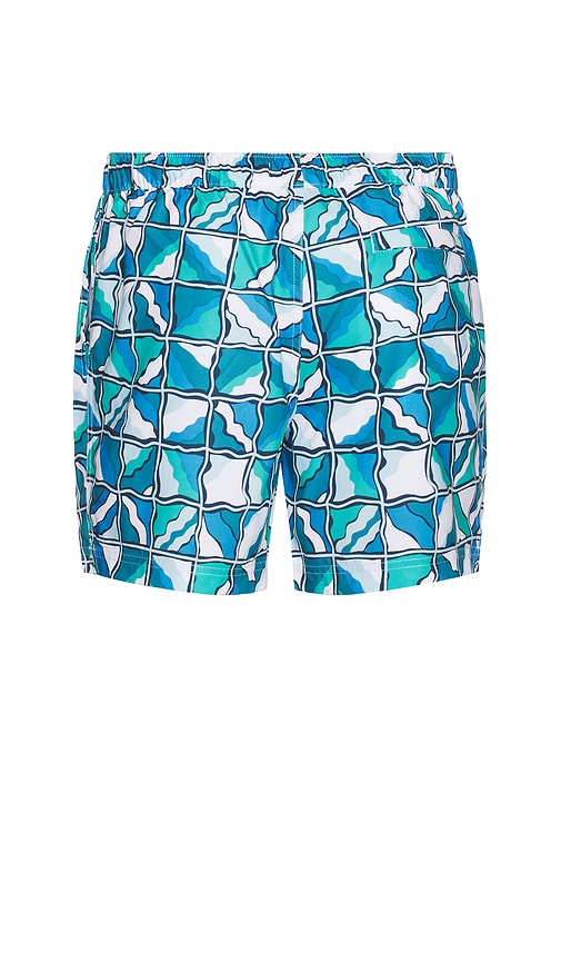 Original Penguin 5 All Over Print Wavy Check Swim Trunk In Baby Blue