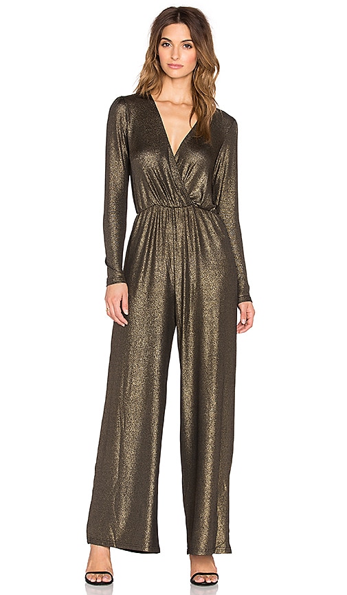 OH MY LOVE Jump Around Metallic Jumpsuit in Gold REVOLVE