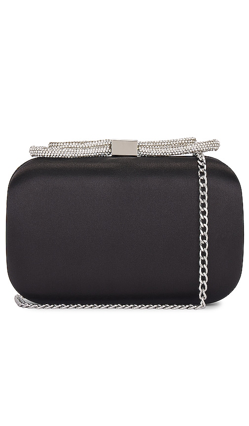 olga berg Ada Crystal Bow Clutch in Black
