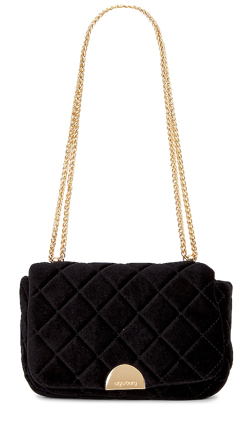 olga berg Helen Velvet Shoulder Bag in Black