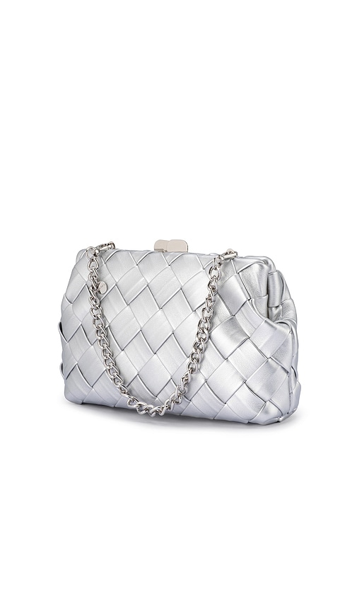 Olga Berg Quinn Woven Clutch In Metallic Silver