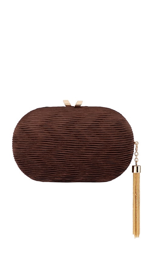 Shop Olga Berg Natalie Pleated Oval Clutch In Chocolate