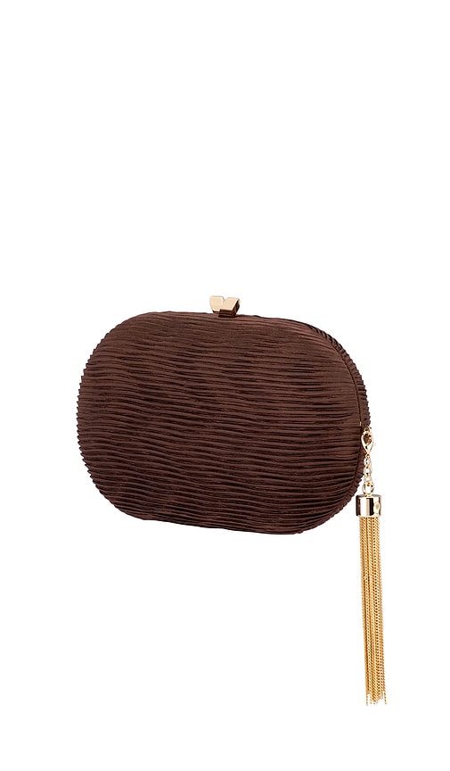 Shop Olga Berg Natalie Pleated Oval Clutch In Chocolate